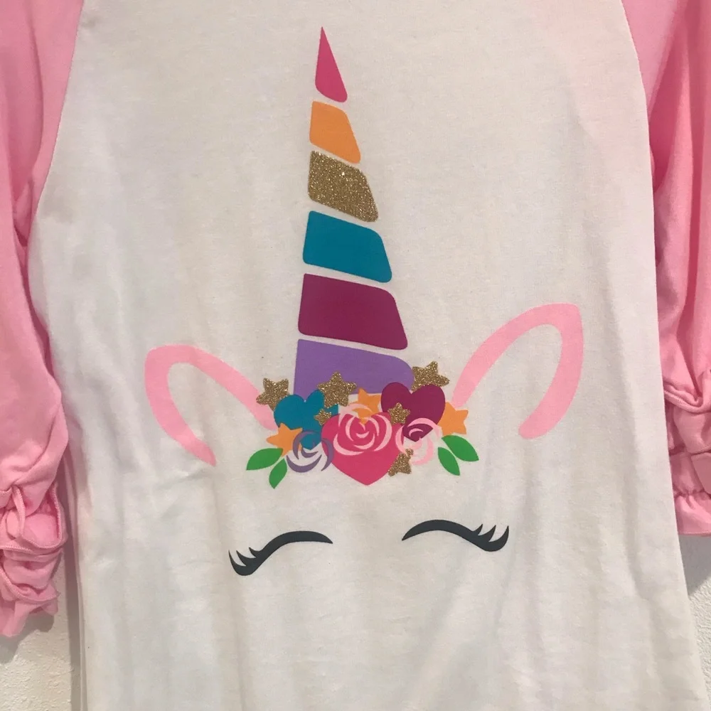 Floral glitter unicorn T-shirt top shirt girls